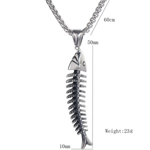 Collar de acero inoxidable con esqueleto de espina de pescado, colgante del zodiaco animal de 50MM para hombres y mujeres, joyería de moda - Product Image 5