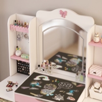 Table de maquillage contemporaine en bois pour enfants avec tableau noir, armoire de rangement pour bijoux, tabouret et chaise, ensemble pour petites filles, blanc