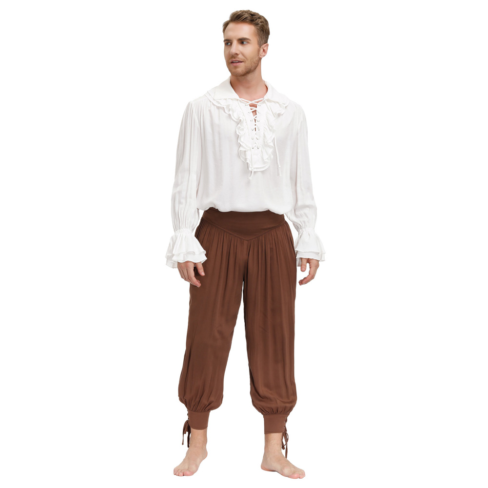 Camisa Medieval De Manga Larga Con Estampado Gótico Para Hombre – Ideal Para Carnaval, Cosplay Y Look Diario