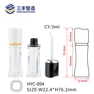 Tube de brillant à lèvres transparent de luxe, forme cintrée, avec capuchon noir et dessus blanc doré, flacon vide pour gloss. - Product Image 3
