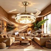 Ventilateur de plafond moderne en cristal de 42 pouces avec lumière LED 120W, 6 vitesses, télécommande, 4 pales invisibles en cristal K9 pour salon et salle à manger
