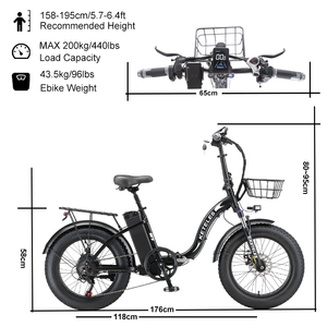 Vélo pliant de livraison de nourriture KETELES KF9 20 pouces, batterie lithium 48V 23Ah, 7 vitesses, avec panier avant KF9 pour organiser les affaires - Product Image 3