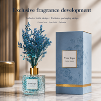 Diffuseur de parfum carré bleu 50 ml à marque privée, senteur Brise Océanique, fabricant d'emballages personnalisés pour marques