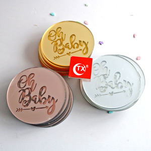 Logo personnalisé <span class=keywords><strong>Oh</strong></span> Bébé Thème Douche Gâteau Laser Gravure Miroir Disque Acrylique Topper Décoration - Product Image 4