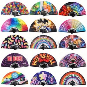 Abanico Plegable Grande de Kung Fu Promocional, de Bambú y Tela con Brillo, Decoración Floral Pintada a Mano Estilo Fiesta - Product Image 6