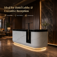 Comptoir de réception moderne, comptoir d'accueil, finition marbre, éclairage LED, comptoir de réception pour hall d'hôtel, bureau, mobilier commercial