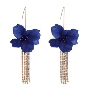 European American Popular Floral Zinc Alloy Drop <b>Earrings</b> Geometric <b>Hook</b> Long Silver Plated Women's Anniversary Crystal - Product Image 3
