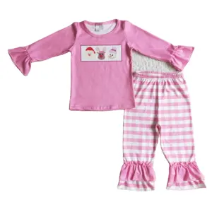 Roupas rosa de manga longa com babados, conjuntos de roupas para crianças com desenho de mouse para meninas