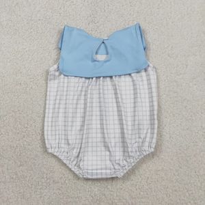 Baberos sin mangas ecológicos de seda de leche/algodón con estampado a cuadros azules para bebés niños - Product Image 2