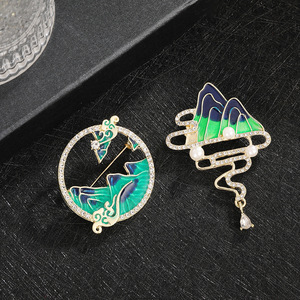 Broches de Estilo Chino de Aleación de Zinc con Cristales de Imitación, Broche de Moda para Mujer, Regalo, Diseño de Planta y Flor, Pin de Corsage - Product Image 2