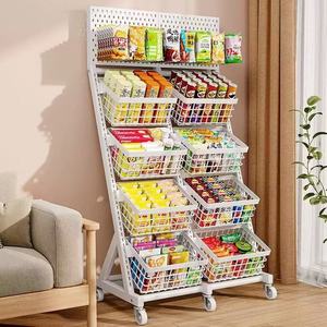 Giá để đồ ăn nhẹ, giá để rau củ quả gia dụng bằng kim loại nhiều tầng có bánh xe, giá để siêu thị - Product Image 4