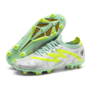 Chaussures de football pour hommes, blanches et vertes, tige synthétique, doublure en mesh, semelle extérieure en caoutchouc, semelle intermédiaire en EVA, crampons FG, coupe basse, respirantes - Product Image 5