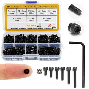 M3 Hex Socket Cap <b>Screws</b> Nuts Kit 400pcs 12.9 Grade Alloy Steel Metric Black <b>Galvanized</b> Construction Use - Product Image 1