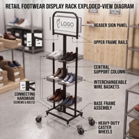 Rak Display Sepatu Logam Anti Karat dengan Roda untuk Toko Sepatu Butik Kustom