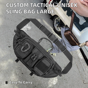 Sac bandoulière tactique unisexe personnalisé en forme de baril, grande capacité, en polyester, avec fermeture éclair, portable pour usage extérieur - Product Image 2