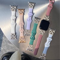 Bracelet de montre en silicone diamanté pour Apple Watch Ultra 3 S11 10 9 8 avec décoration papillon