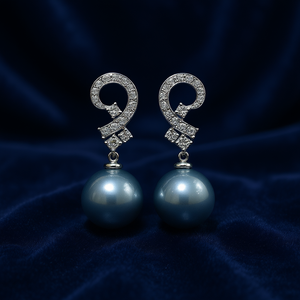 Orecchini di Perle in Oro Bianco con Diamanti Naturali Taglio Brillante Rotondo Colore D, Gioielli Classici da Sposa per Donne - Product Image 2