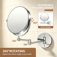 Miroir de maquillage personnalisé en chrome de haute qualité, double bras extensible, mural, double face, pliable, éclairé, grossissement 3x