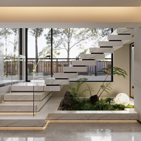 Escalier droit en quartz sur mesure avec marches en verre trempé pour maisons modernes de luxe