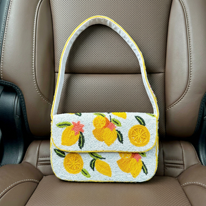 Sac à main rectangulaire lavable ALI FASHION ART, fait main avec des perles de verre brodées, motif citron et fleurs, pour un usage quotidien - Product Image 1