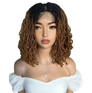 16 pulgadas Ombre Brown Passion Twist Goddess 13x3 <span class=keywords><strong>HD</strong></span> encaje sintético tejido rápido ganchillo trenzado peluca para mujeres de cabello africano - Product Image 1