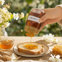 Pot en plastique transparent de 500 g de miel naturel avec couvercle doré, miel pur doré pour le thé, le petit-déjeuner, la pâtisserie et la restauration