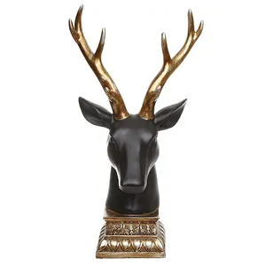Home Decoratie Verfraaid Indoor Hars Black Deer Head Polyresin Standbeeld, Maken Hars Ornamenten