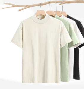 Nouveauté personnalisé 280gsm lourd 100% coton hommes col montant t-shirt DTG impression surdimensionné blanc plaine t-shirts pour hommes - Product Image 1