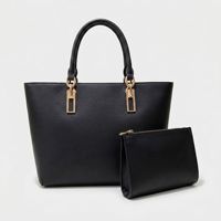 Set Tas Tote 2-in-1 Wanita - Tas Tangan Kulit Premium dengan Kantong Resleting Senada, Desain Aksen Emas