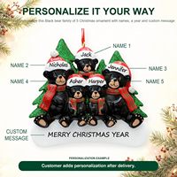 Ornement de Noël Ours Noir 2027 |   Cadeau personnalisé pour une famille de 5 personnes