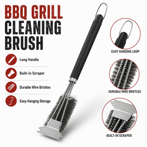 <b>BBQ</b> Grill <b>Cleaning</b> <b>Brush</b> with Scraper Long Handle Wire <b>Brush</b> for Barbecue Grate Outdoor Grill Cleaner OEM Wholesale - Product Image 2
