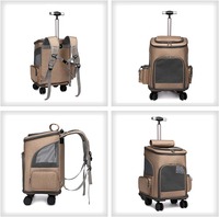 Sac à dos de transport à roulettes pour petits chiens, idéal pour la randonnée et les voyages, avec fenêtres en maille, en tissu Oxford, sac à dos pour chien avec roues
