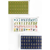 Jeu de Mahjong Américain MCM en Velours Bleu Marine Rétro Géométrique Floral, avec Pochette à Tuiles Artistique à 3 Couches, Bam Bird Boutique