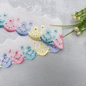 Ribete de encaje de algodón bordado al por mayor, <span class=keywords><strong>cinta</strong></span> festoneada <span class=keywords><strong>para</strong></span> ropa de bebé, vestidos, costura y manualidades DIY - Product Image 4