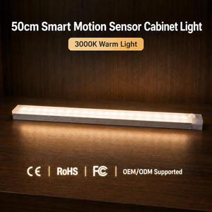 50CM <b>Rechargeable</b> Motion Sensor Cabinet <b>Light</b>, 3000K Warm White Magnetic <b>LED</b> Under Cabinet <b>Light</b> for Wardrobe Closet Kitchen - Product Image 1