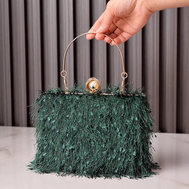 Discount Price Factory Outlet Sense Of Design Tassels Handbags Women Soft Feather Luxury Clutch Bag Party Evening Bags