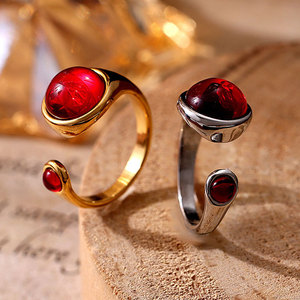 Non Tarnish Fine 14k 18k Gold Plated 316L Stainless Steel Fashion <b>Garnet</b> <b>Ring</b> for Women - Product Image 5