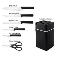 Usine personnalisé pas cher prix de gros couteau de cuisine Pack OEM/ODM 7 pièces couteaux de chef ensemble avec ciseaux porte-couteau fente organisateur
