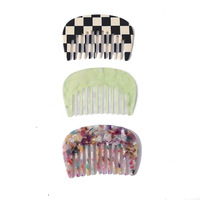 Peigne à cheveux mini en forme de U à dents larges, motif marbré texturé, en acétate, style rétro japonais coréen pour filles