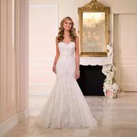 Nouvelle Robe de Mariée Sirène Longue à Col Cœur en Cristal Perlé et Appliques de Dentelle, Très Demandée
