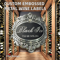 Étiquette de bouteille de vin personnalisée en aluminium gravée en 3D avec feuille d'or champagne, autocollant adhésif, badge imprimé en typographie, emblème, artisanat en métal