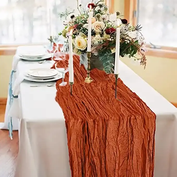 Taille personnalisée Boho Cheesecloth runner pour décor de table de Noël pour la décoration de mariage long chemin de Table en étamine