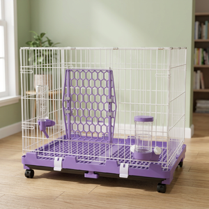610-L Breathable Iron & <b>Plastic</b> Wire Puppy & Dog Cage with Lockable Wheels - Product Image 2