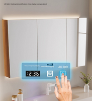 Ensemble de meuble de salle de bain moderne à double couche en dalle de roche, avec miroir LED intégré, résistant à l'eau, à fixation murale, pour lavage des mains