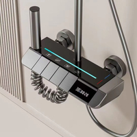 Robinet de douche thermostatique à poignée unique avec affichage LED, 4 modes, jet de pluie, bec long, ABS, céramique, aluminium, robinets à débit contrôlé