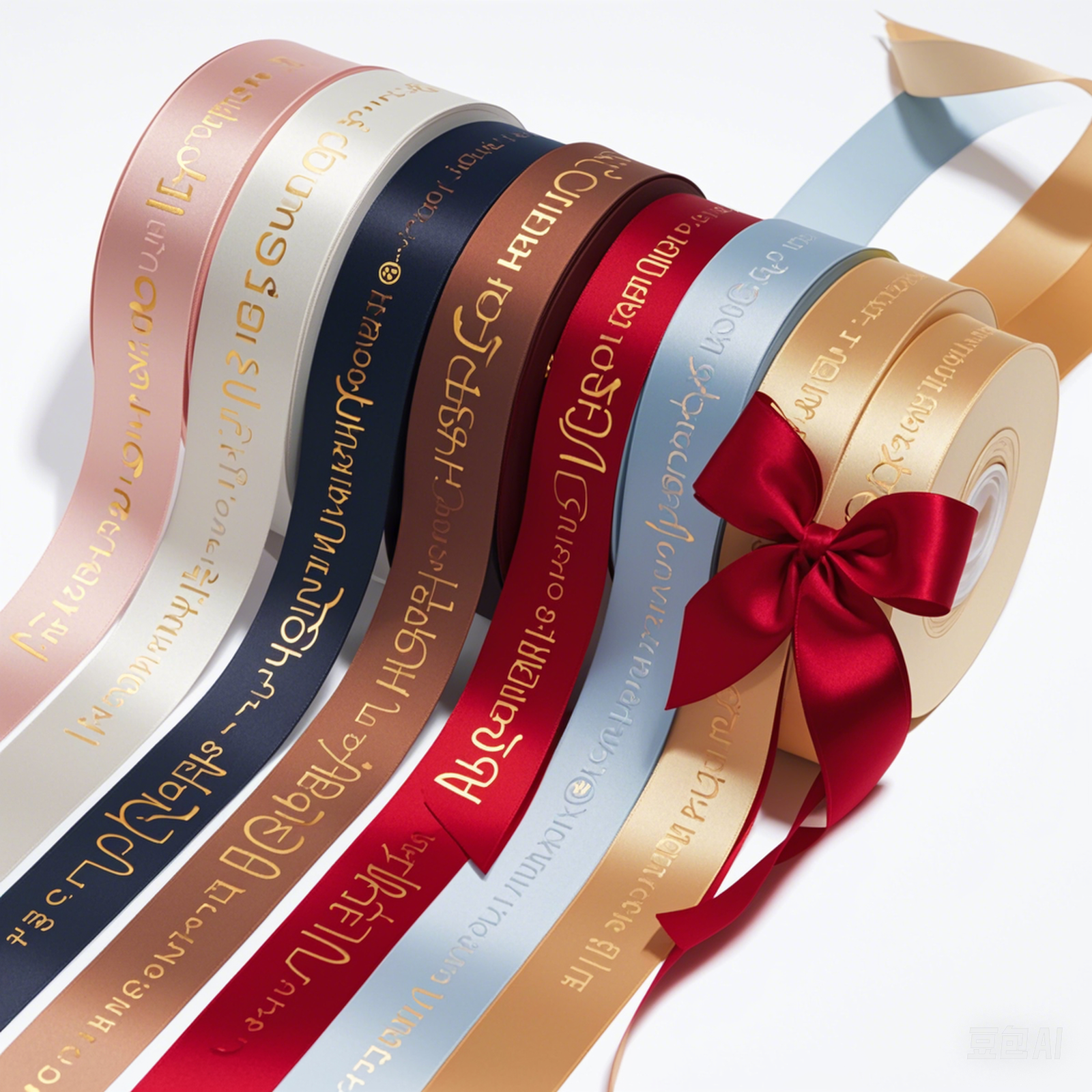 Customized Satin Ribbon Gold Foil Logo Christmas Wire Edge Grosgrain Ribbon Polyester for Weddings