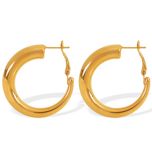 Pendientes de Aro Chapados en Oro de Acero de Titanio para Mujer, Estilo Geométrico Redondo para Uso Diario EH712 - Product Image 5