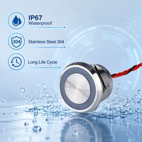 Électrique imperméable à L'eau 24V Anneau Lumineux Led En Métal Bouton-Poussoir Rond Chanfrein Type 22mm Momentané Commutateur Piézo-électrique