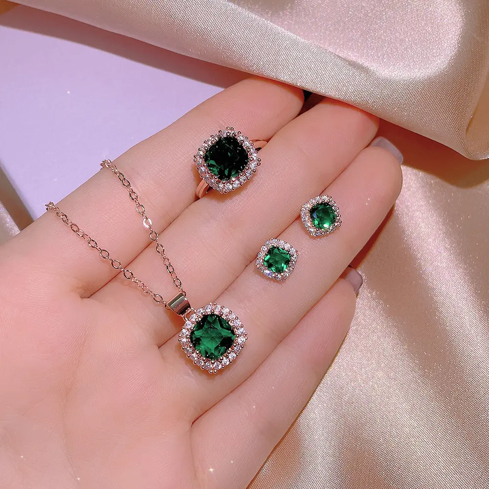 Fashion Jewelry KISS065 Beautiful Creative Green Gemstone Jewelry Set bridal Jewelry Set For Women