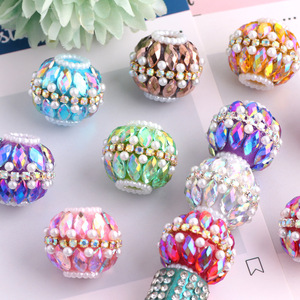 Perle Rotonde con Strass a Foro Largo, Perle Avvolte in Tessuto, Distanziatori per Penne Fai da Te, Portachiavi, Catenine per Telefono, Ciondoli per Borse, Accessori per Gioielli - Product Image 6
